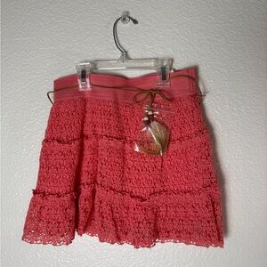 GIRLS NWT Sz 12 Justice Crochet SKORT Peach w/ belt elastic waist